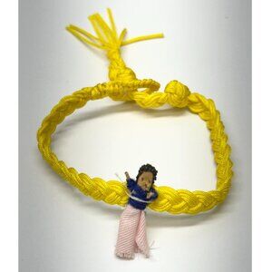Vintage woven braided worry doll bracelet yellow